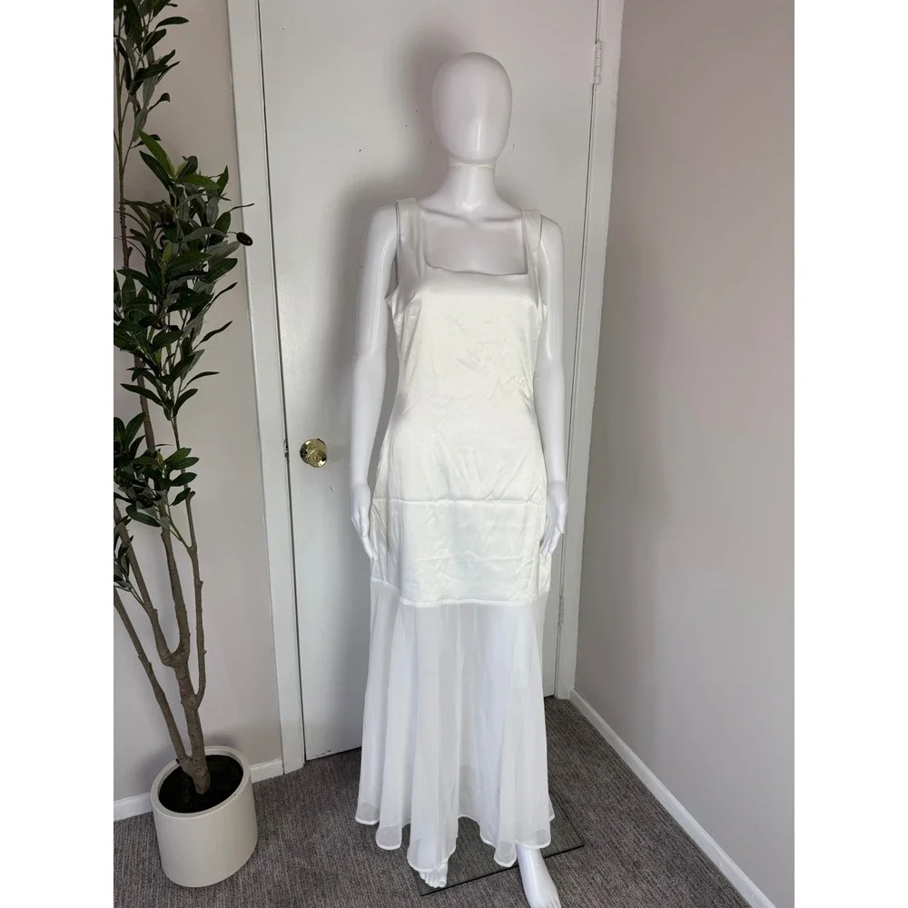 Commense White Maxi Dress Sheer Panel Sleeveless Party Cocktail Dress‎ size S